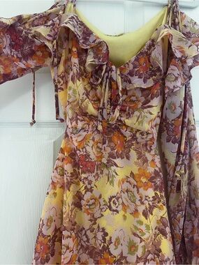 Rewind Yellow & Brown Floral Backless Midi Dress